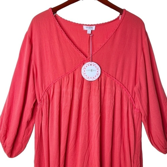 UMGEE NWT Boho V Neck Frayed Hem Dress Size Medium in Coral - Picture 2 of 13